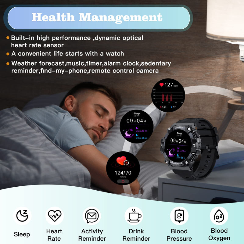 Goodatech 1.39" Military SmartWatch for Men Women, Black | Phone Call, 5ATM IP68 Waterproof, Fitness Tracker, Android iOS Compatible Black.666