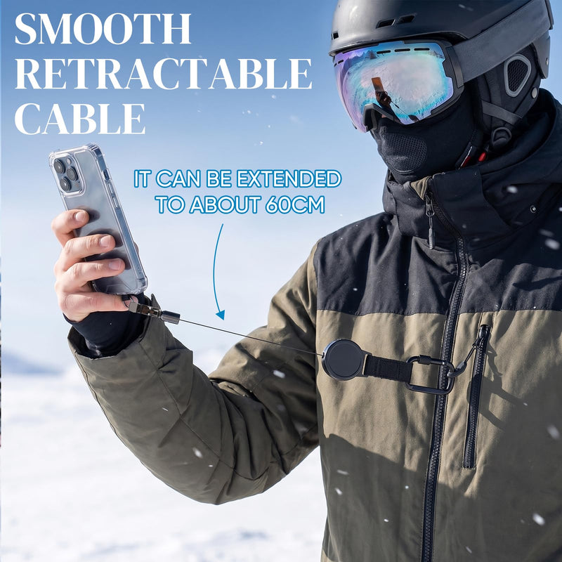 Retractable Phone Tether Anti Theft, Anti Pickpocket Phone Strap With Secure Locking Clip and 360° Anti-Tangle Design for Travel Hiking Skiing(2pcs