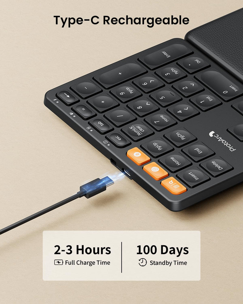 ProtoArc EK04 N Ergonomic Wireless Number Pad with Wrist Rest - Black | Full Size Numeric Keypad, 2-Device Bluetooth/2.4G, Rechargeable, for Windows PC/Laptop, Mac OS