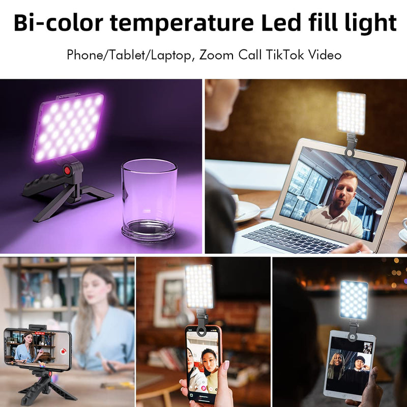 60 LED High Power Rechargeable Clip Fill Video Conference Light with Front & Back Clip, Adjusted 3 Light Modes for Phone, iPhone, Android, iPad, Laptop, for Makeup, TikTok, Selfie, Vlog 2000 Mah - Black