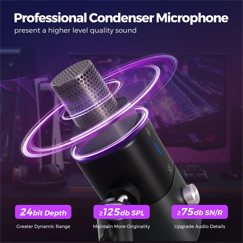 NearStream AM25X Gen2 XLR/USB Condenser Microphone with Noise Canceling/Volume Control/Headphone Jack/Mute, Podcast Microphone for PC/Audio Mixer, Desktop Mic for Stream/Podcast/Gaming/Music Record AM25X XLR/USB Mic with Desk Stand
