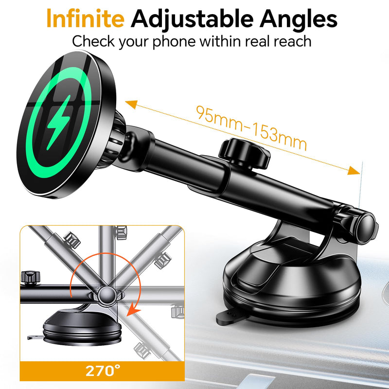 Kaistyle for Magsafe Car Mount Charger【Strongest Magnet】 Upgraded Wireless Car Charger Magnetic Phone Holders for Your Car Suction Cup Phone Mount for MagSafe Car Charger for iPhone 17 16 15 14 13 12