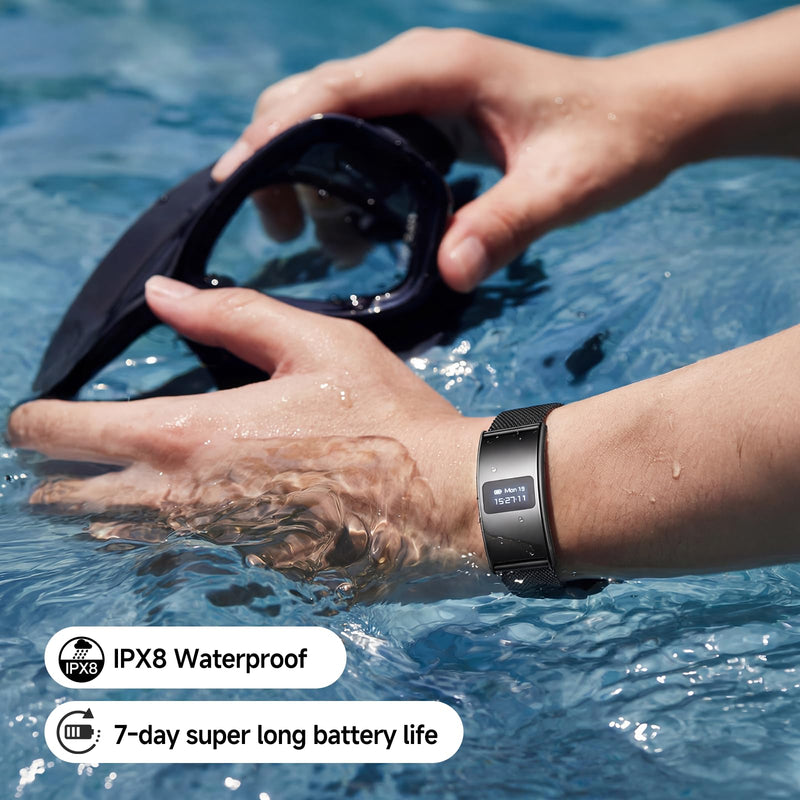 Smart Bracelet, Subscription-Free 24/7 Health Tracking, Heart Rate, SpO2, HRV & Sleep Tracker with IPX8 Waterproof, Wearable Activity & Fitness Tracker, 7-Day Battery, 2 Bands black&black