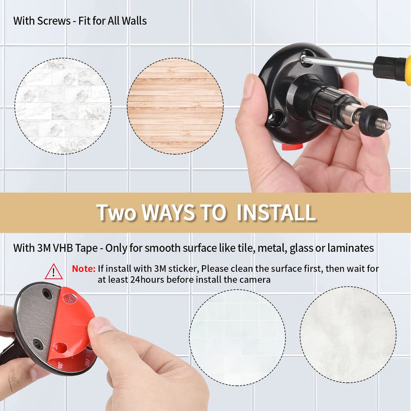 2Pack Adhesive Wall Mount for Ring Stick Up Cam & Ring Indoor Cam(1st Gen), 360 Degree Adjustable Screwless Bracket for Your Ring Surveillance Camera, 2 Ways Installation Without Drilling (Black) Black
