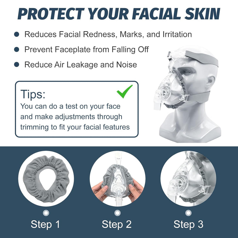 [AUSTRALIA] - 4PCS CPAP Mask Liners, Soft Mask Cushion Covers Washable for Airfit F20, Sleep Apnea Mask Liner, Universal CPAP Accessories Reusable Face Cushion Pads Fit for Most Full Face Masks, Reduce Noisy (Grey) 