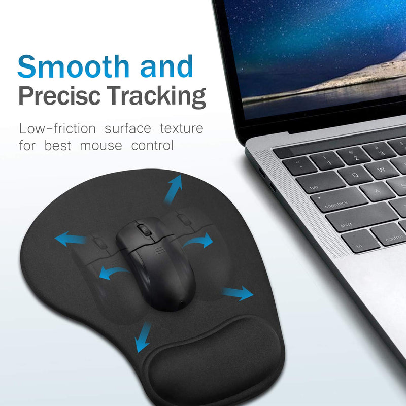 JSD Gel Mouse Pad with Wrist Support Wrist Rests 10.00×9.25×1.3 inches (Black, 1 Pack) Black 1 Pack