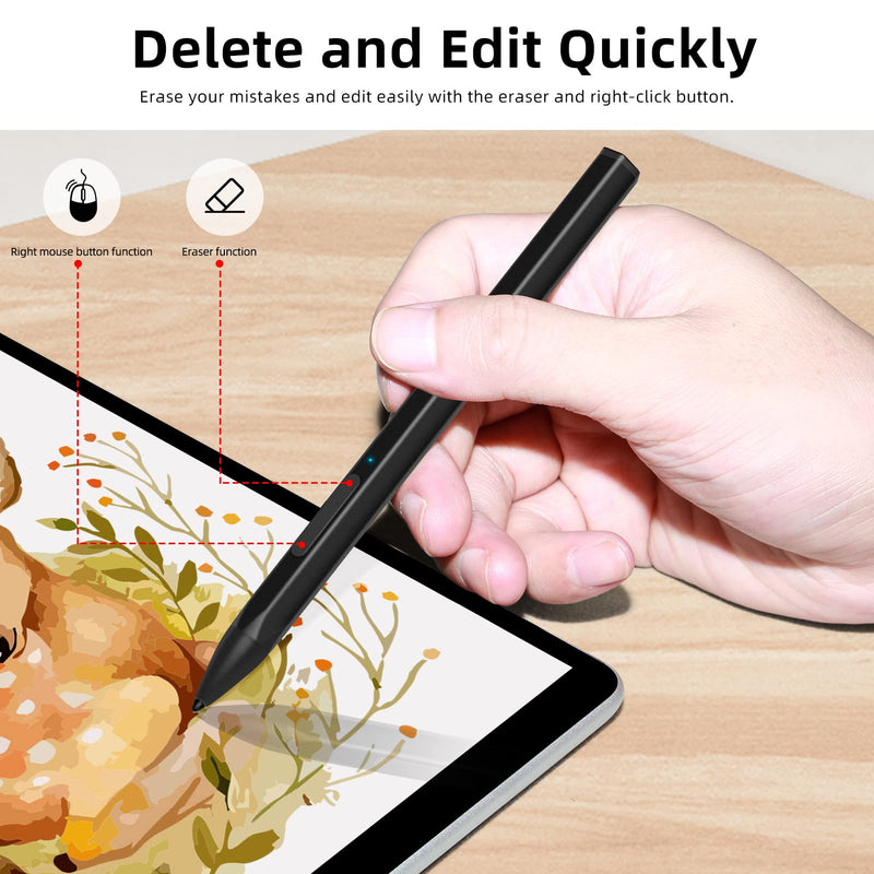 Stylus Pen for Microsoft Surface Pro9/8/X/7/6/5/4/3 Surface Go 3/2/1 Surface 3/Laptop/Studio/Book 4/3/2/1 with 4096 Tilt Pressure Palm Rejection Magnetic Attachment Rechargeable, Black