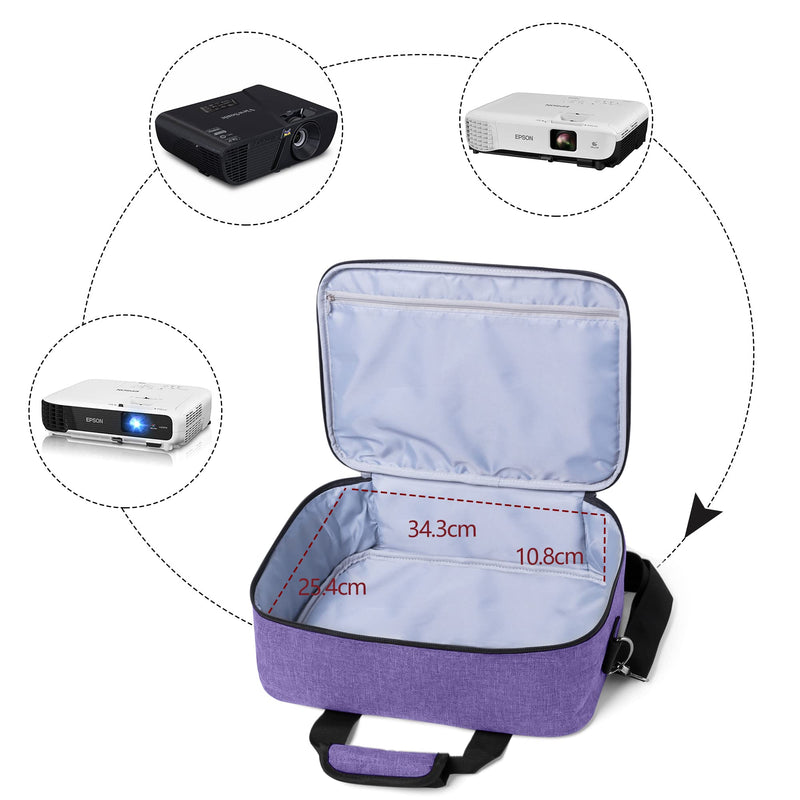 Luxja Projector Case, Projector Bag with Accessories Storage Pockets (Compatible with Most Major Projectors), Medium(13.75 x 10.5 x 4.5 Inches), Purple