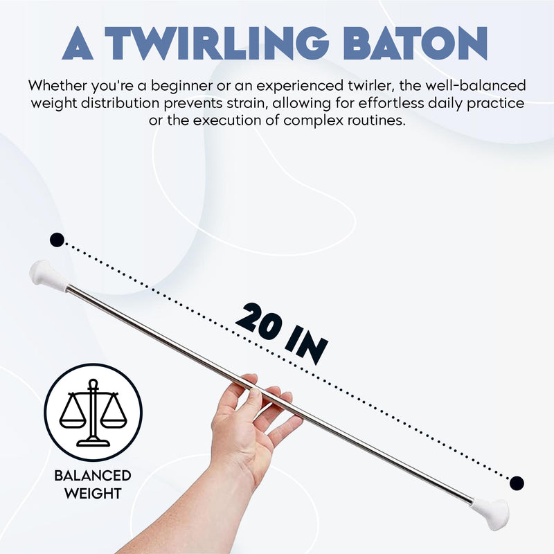 [AUSTRALIA] - 20 inch Twirling Marching Baton in Stainless Steel with Rubberized Ends Mini Shaft 3/8 with 2 Dancing Ribbons (20 Inch) 20 Inch 