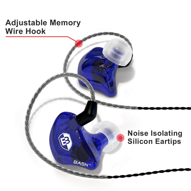 BASN Bsinger BC100 in Ear Monitor Headphones,Blue | Universal Fit Noise Isolating IEM Earphones for Musicians Singers Studio Audiophiles Blue