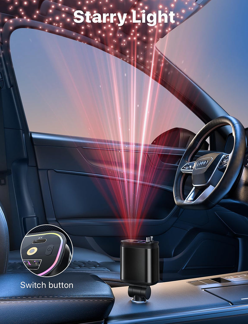 Starlight Retractable Car Charger with Retractable Cables, Starlight in Car Roof 4 in 1 Super Fast Car Phone Charger, 2 USB Ports Starry Sky Car Charger Adapter, Compatible with iPhone 15 14 13 Deep Black
