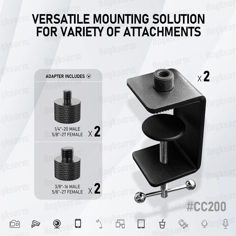 [AUSTRALIA] - Table Microphone Clamp - Heavy-Duty Desk Mic Metal Clamp Mount with 5/8-27 Male and 3/8-16 Female Thread, 2PCS C-CLAMP MOUNT (2PCS) 