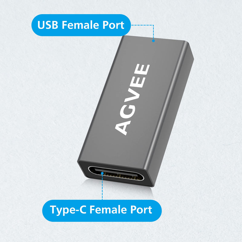 AGVEE [4 Pack] USB-A 3.0 Female to USB-C Female Adapter, USB Type-C 3.1 Gen-1 Converter Coupler Extension Extender for MacBook Pro/Air, iPad Pro 2020 2018 Air 4, Samsung S20 S10 Note 20 10, Gray