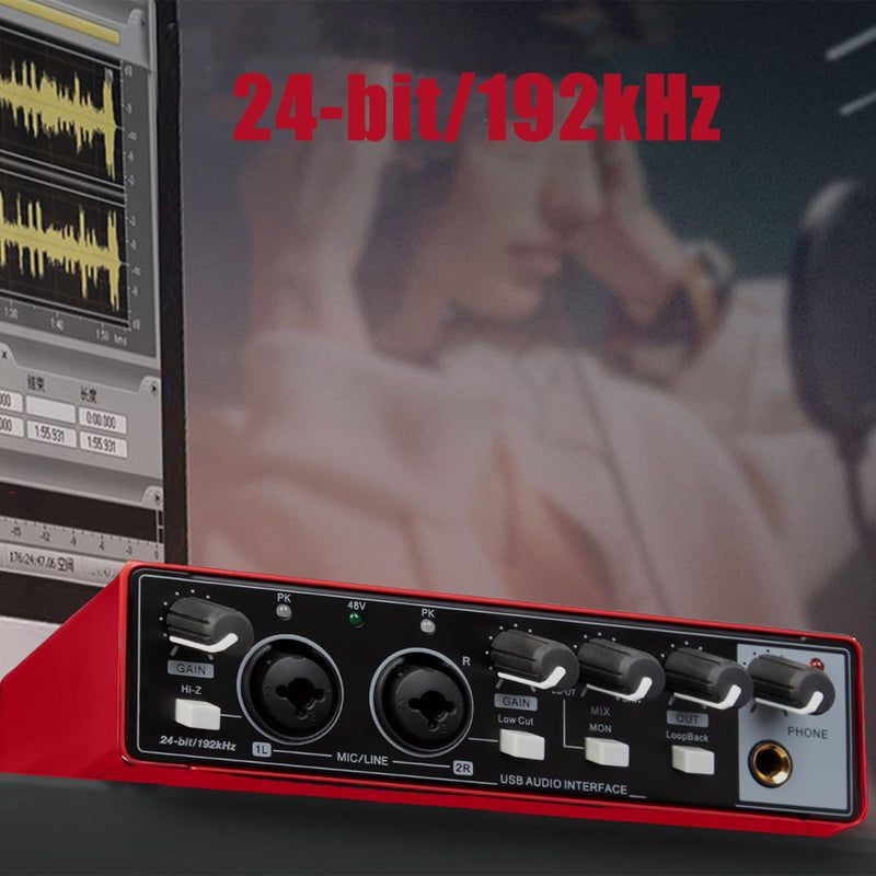 [AUSTRALIA] - USB Audio Interface, Interface for Recording Music, USB2.0 Studio Equipment for Mac/PC, XLR Input, 24Bit/192kHz, Plug & Play, 48V Phantom Power, Red 