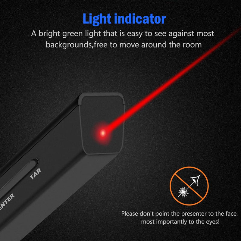 DinoFire Rechargeable Presentation Clicker, 100FT Long Range USB Wireless Presenter Remote Pointer for Presentations, Slide Advancer for Mac, Laptop, Computer Rechargeable+Red