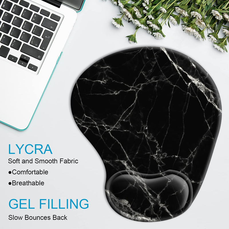 Ergonomic Mouse Pad with Wrist Support Gel, iDonzon Cute Wrist Pad with Non-Slip Rubber Base, Easy Typing & Pain Relief, Black White Marble