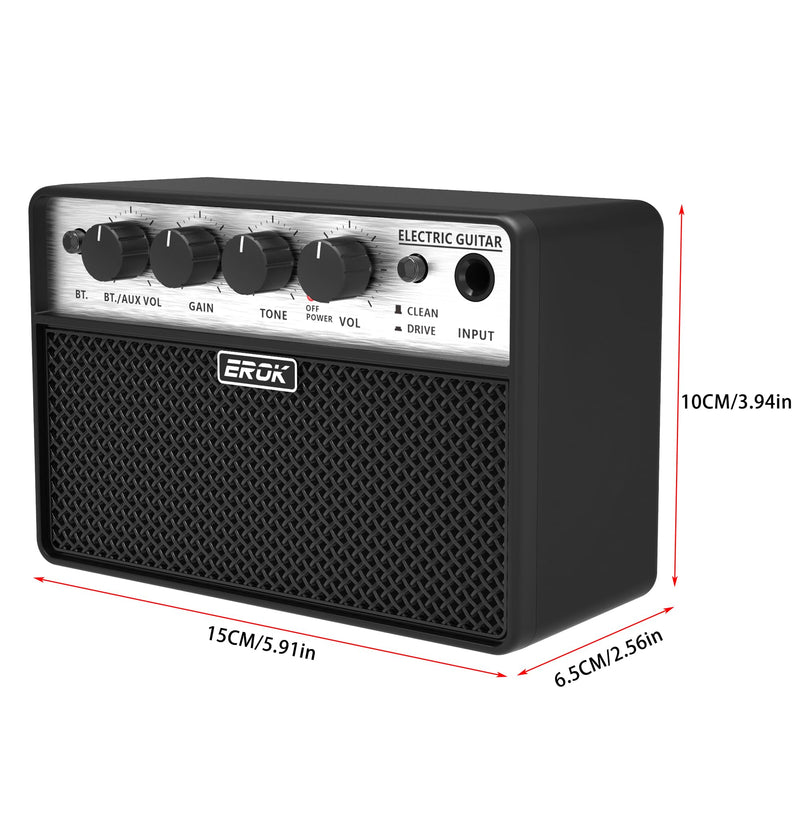 EROK Mini Electric Guitar Amp, Portable Amplifier with Clean/Drive Dual Channels, 3.5mm Headphone/AUX Input, Compact Design for Indoor Practice & Small Gigs