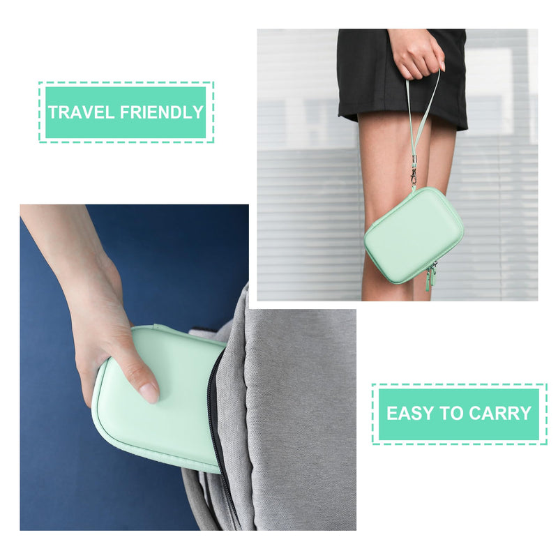 Hard Travel Case for T02 Mini Printer Sticker Printer, Wireless Mini Sticker Printer Machine Storage Holder Protection Case with Zipper Mesh Pocket fit Thermal Paper, Charging Cable, Green