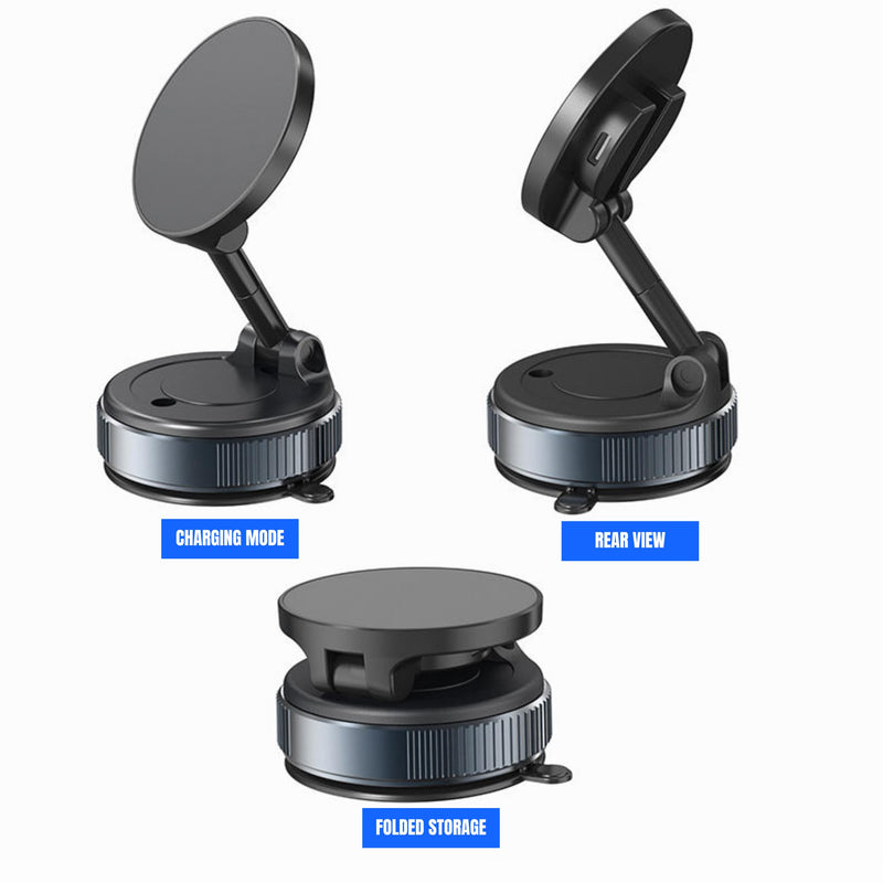15W Magnetic Wireless Car Charger Mount with Vacuum Suction, MagSafe Car Phone Mount, 360° Adjustable Dashboard & Windshield Holder for iPhone & Samsung
