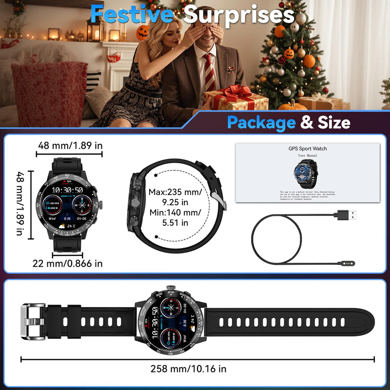 Smart Watch for Men, 1.5" AMOLED Fitness Tracker with GPS & IP67 | Answer/Make Calls for iOS Android, 170+ Sports, Heart Rate Sleep Monitor Blood Oxygen, Altitude Barometric Pressure
