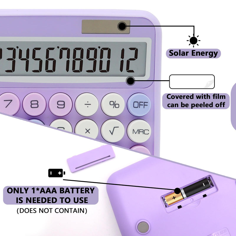 Purple Calculator, UPIHO Standard Calculator 12 Digit with Large LCD Display and Big Buttons,Purple Office Accessories for Women Desk,Cute Calculator for Office,School, Home,Business B-Purple