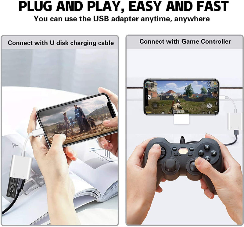 [Apple MFi Certified] Lightning to USB OTG Adapter for iPhone, USB Camera Adapter with Fast Charging Port Compatible with iPhone/iPad/Card Reader/USB Flash Drive/Keyboard/Mouse, Portable USB Adapter