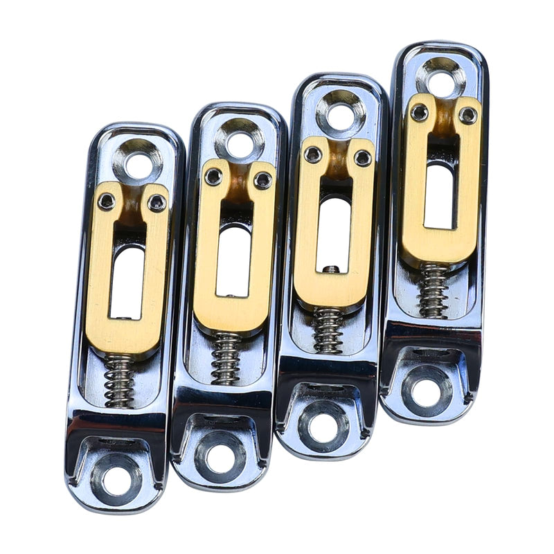 Chrome Single String Bass Guitar Bridge with Brass Saddle Individual Fixed Bridge for 4 String Electric Bass Replacement Parts 4 piece Chrome