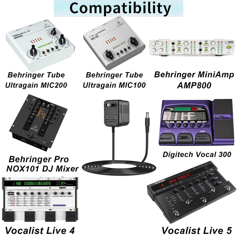 9VAC Adapter for Behringer Tube Ultragain MIC200 MIC100,PSU11-UL U090075A PSU-MINI-UL-01,Behringer Pro NOX101 DJ Mixer 9V~750mAPowe Supply,Behringer MiniAmp AMP800,Digitech Vocal300 Vocalist Live4,5