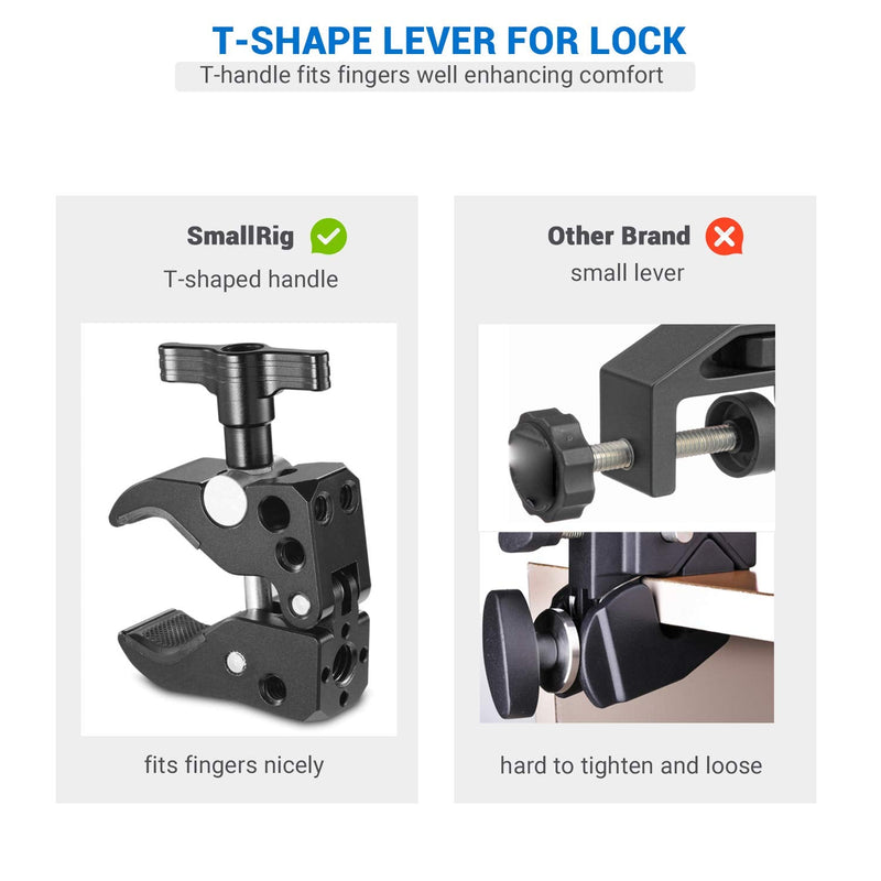 [AUSTRALIA] - SMALLRIG Super Clamp with 1/4"-20 Thread Holes, 3/8"-16 Locating Pin for ARRI Standard, T-Shaped Wingnut and Rubber Pads 