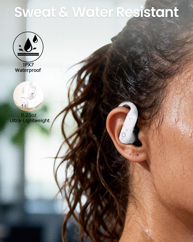 Wireless Earbuds Bluetooth 6.0 with ANC Touchscreen 40H Bass, Purewhite | Noise Cancelling Ear Buds with Ear Hooks for iOS, Android, Sports, Workout, Lightweight Over-ear Headphones Stereo Sound