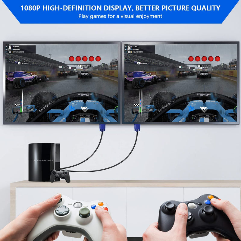 PASOW VGA Splitter Cable Dual Monitor Y Adapter Video Cord 1 Male to 2 Male Screen Duplication Support 1080P Full HD for projectors, HDTVs, Monitors (5ft) 5ft