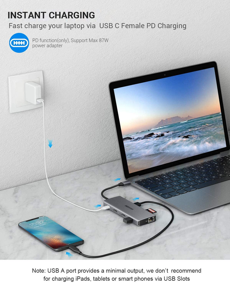 EUASOO 11 in 1 Triple Display USB C Docking Station with Dual 4K HDMI, 1000Mbps Gigabit Ethernet, PD 3.0, 4 USB Ports for MacBook, MacOS Only Support Mirror Mode 11 IN 1 HUB