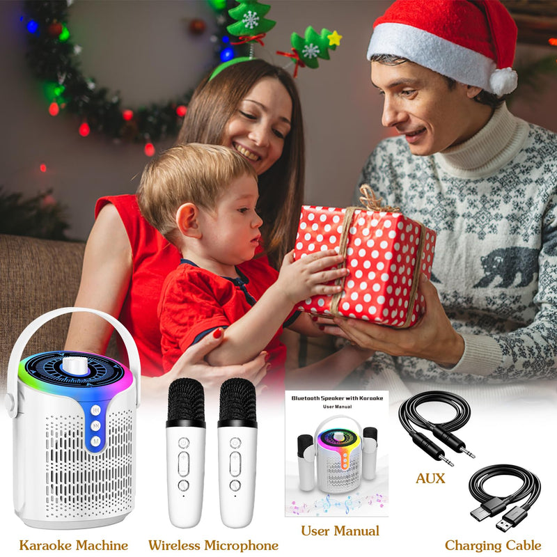 Karaoke Machine, Portable Karaoke Speaker for Adults Kids, Mini Bluetooth Speaker with 2 Wireless Mics and Dynamic Lights, Ideal Gifts Toys for Girls Boys Family Home Party
