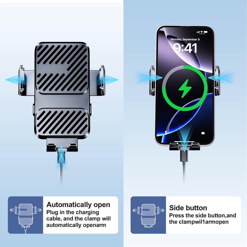 3 in 1 Wireless Car Charger, Phone Holders for Your Car 15W Fast Charging Auto Clamping, Car Phone Mount for iPhone 17 16 15 14 13 Mini Pro Max XR, Samsung Galaxy S25 Ultra S24 S23 S22 S21 Black