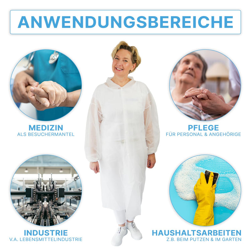 5 x Arnomed PP Disposable Protective Gown, Size XXL, White Disposable Protective Coat, Fleece Coat, Protective Gown with Press Studs, Disposable Coat, Plastic Painter's Suit, Surgical Gown Food Safe 5