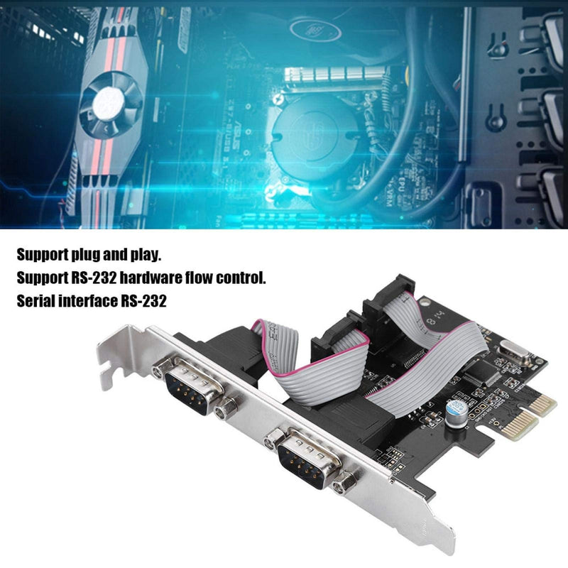 PCI-E to RS232 2-Port Serial Port Converter Adapter, Dual Serial RS-232 PCIe Card Low Bracket with 16C550 UART, RS232 PCIe X1 Card for Desktop
