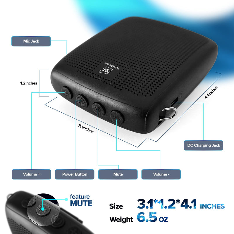 WinBridge Portable Voice Amplifier with Wired Headset Microphone, Small Bluetooth Speaker with Mic,Personal Microphone Speaker for Teachers, Trainers Coaches, Instructors, Tour guides, Public Speakers