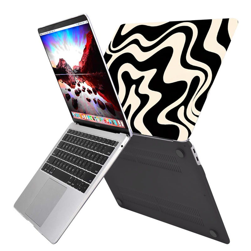 Compatible with MacBook Air 13 inch Case,2020 2019 2018 Release(A2337 M1 A2179 A1932) with Touch ID and 2 Pack Keyboard Protectors,Laptop Hard Shell (Black Wave Wavy) Black-A21