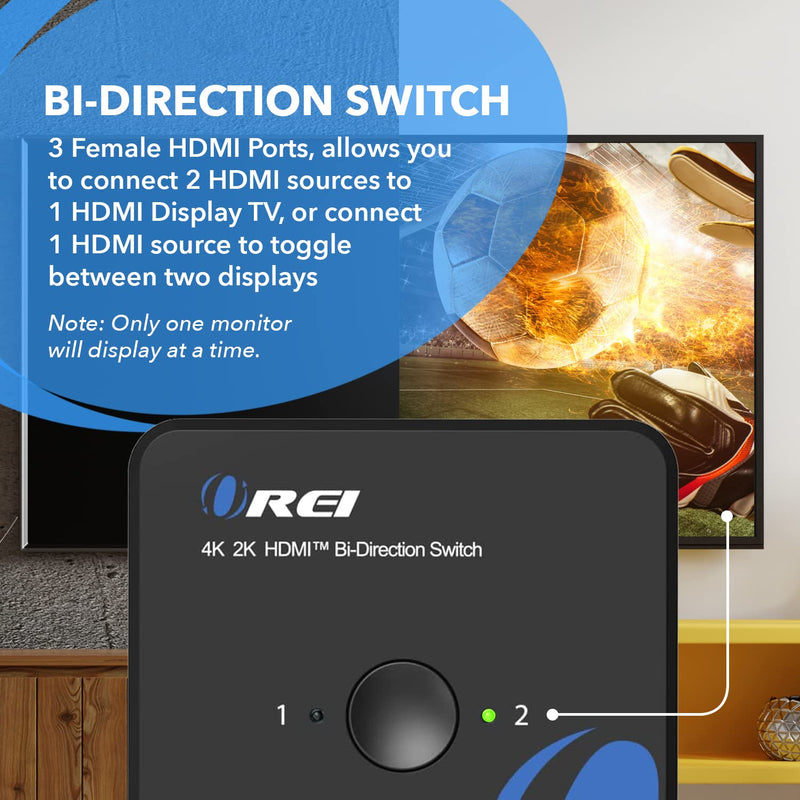 OREI HDMI Switch 4K HDMI Splitter - 2x1 Bi Directional - 4:4:4 8-bit - HDMI 2.0, HDCP 2.2, 18 Gbps, 4K @ 60Hz HDMI UltaHD High Resolution Switch Between 2 Inputs or Toggle Displays (UHDS-212) 2x1 Bi-Directional Splitter