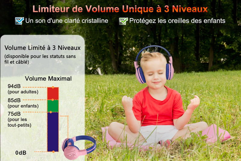 SIMOLIO Kids Bluetooth Headphones Boys with Microphone, 75dB/85dB/94dB Volume Limited Kids Headphones Wireless, Adjustable Foldable Over-Ear Headset for Children School Travel Tablet Airplane Grey
