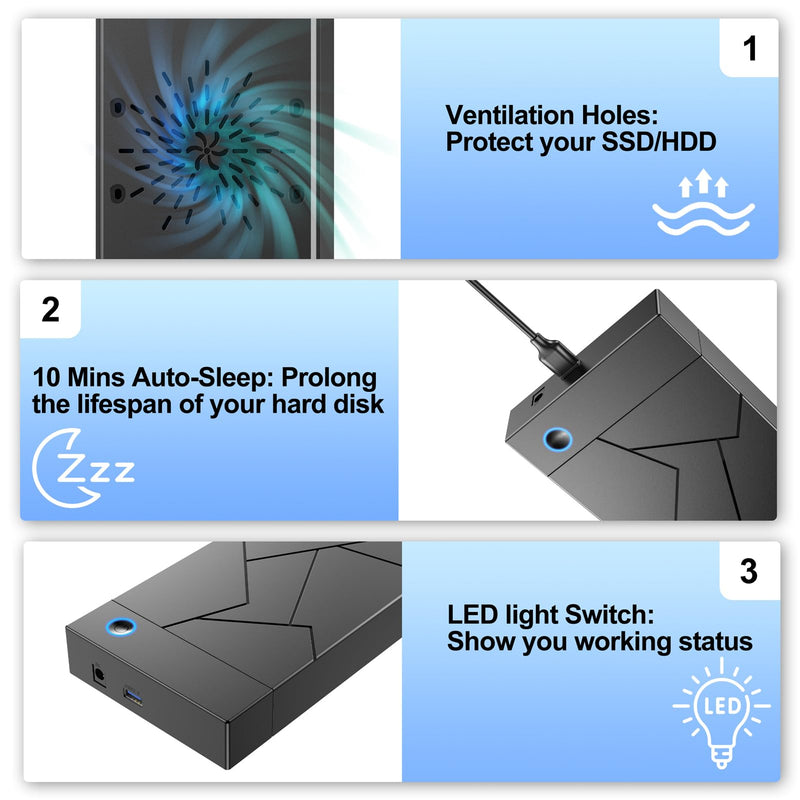 Hard Drive Enclosure 3.5, FEMORO USB 3.0 External Hard Drive Case with 12V Power Adapter for 3.5 2.5 inch SATA HDD SSD Reader, up to 8TB, Support UASP for Laptop Computer 2.5''+3.5''