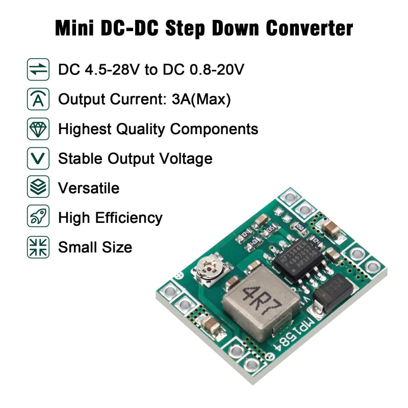 Pack of 10 Mini Step Down Converter Module, QIQIAZI DC-DC Buck Converter MP1584EN 4.5-28V to 0.8-20V DC-DC Converter Module, 24V to 12V 9V 5V 3V Step Down Adjustable Converter