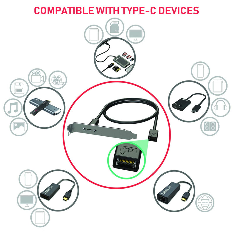 LINKUP USB 3.2 Gen2 Internal Adapter | 20-Pin Header to USB-A | 100cm | 10Gbps, male to female, for PC front panel Type C Panel - 100cm Straight Connector