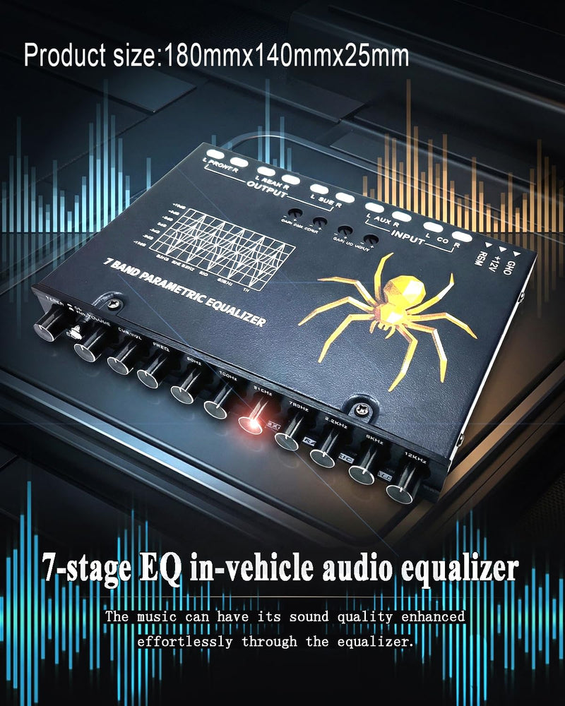 7 Band Car Audio Equalizer, 7 Bands EQ Car Amplifier Graphic Equalizer W/Front, Rear + Sub Output, CD/AUX in Select Switch，Adjustable Audio Output for Car, Boat