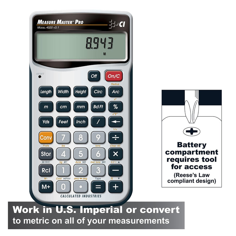 Calculated Industries 4020 Measure Master Pro Feet-Inch-Fraction and Metric Construction Math Calculator, Silver | Feet-Inch-Fraction and Metric, For Architects, Estimators, Contractors, Project Managers, Woodworkers and Fabricators Pack of 1