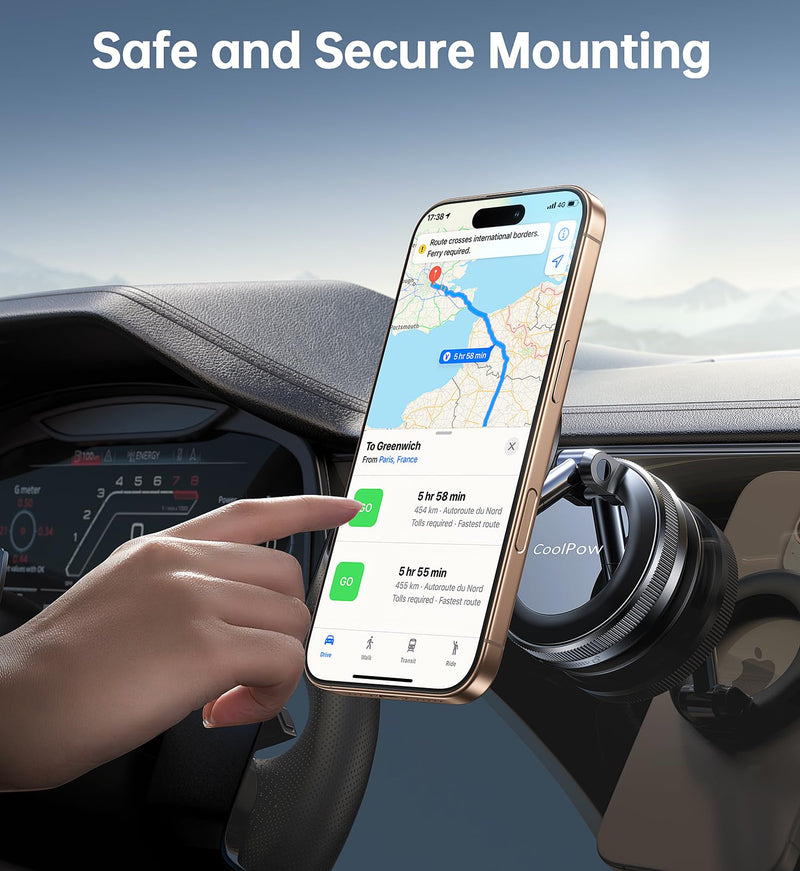 Coolpow【Newest Vacuum Magnetic Phone Holder for Car Phone Holder Mount【Movable Vacuum Suction】 Magsafe Car Mount Cell Phone Holders for Your Car Accessories for Women Men for iPhone 17 16-red | 【26 x N58 Magnets】360° Rotation, Magnetic Car Phone Holder...
