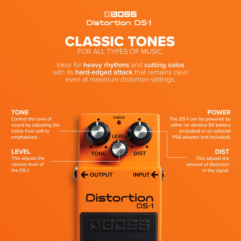BOSS DS-1 Distortion | Compact Distortion Pedal | The Benchmark in Guitar Distortion | Hard-edged Attack & Smooth Sustain | Wide Tone Range Single Mode Standard