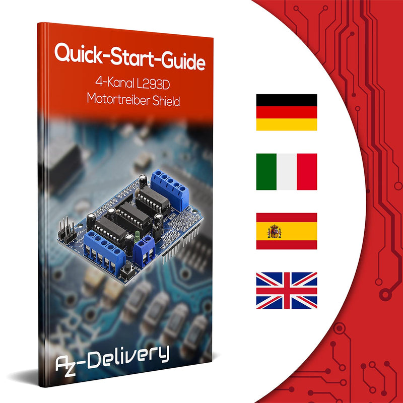 AZDelivery 3 x L293D Motor Driver Shield, 4-Channel Motor Driver Shield, Stepper Motor Driver, Stepper Expansion Board Compatible with Arduino, Includes E-Book!