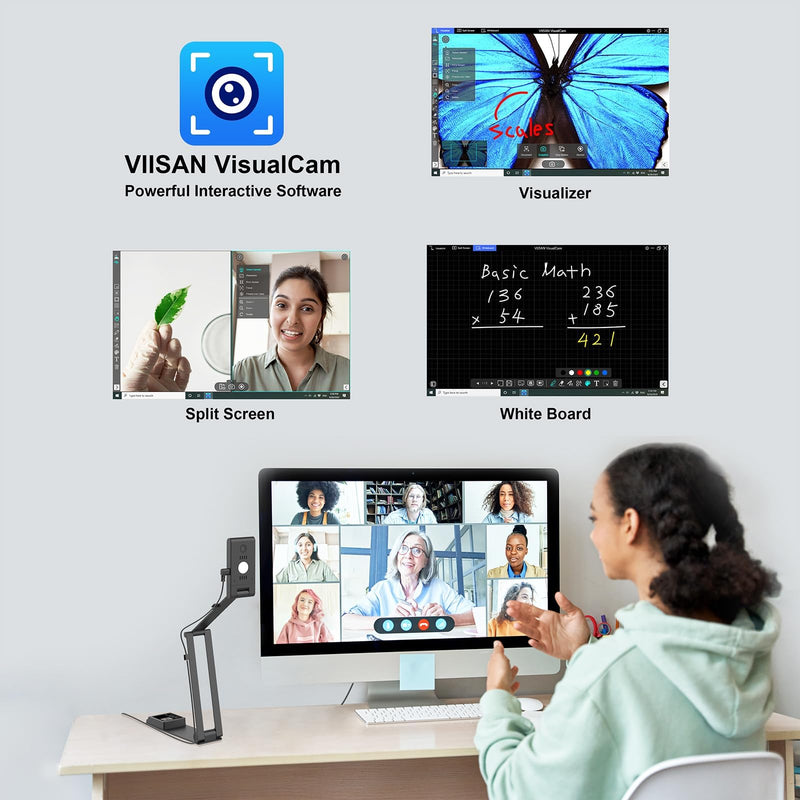 VS5 Document Camera for Teachers, USB Visualizer A3-Size, 2K Webcam with Microphone for Remote Teaching & Live Streaming-Windows, macOS, ChromeOS