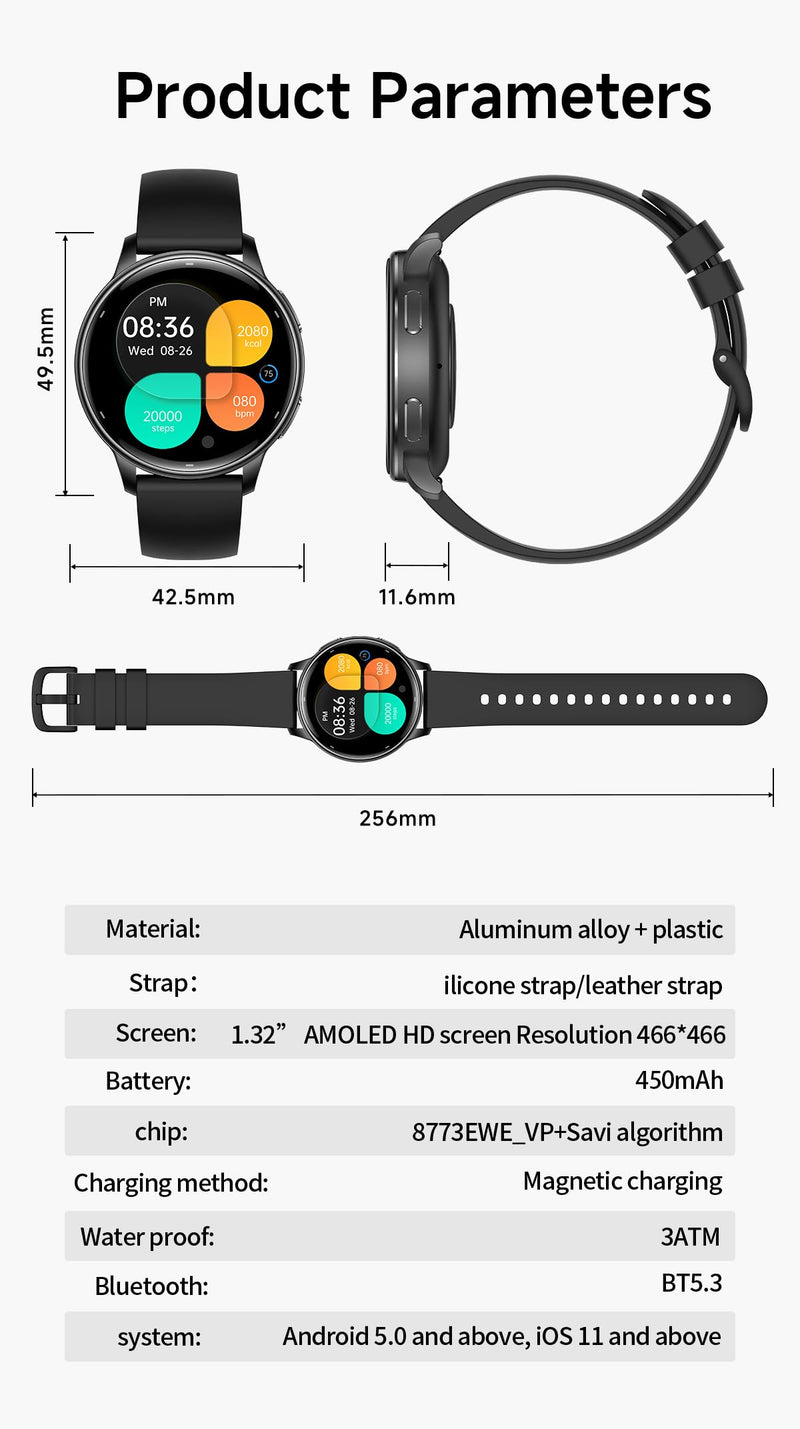 Smart Watch for Women, AMOLED Bluetooth Call Fitness Tracker | GPS Smartwatch with Heart Rate, Sleep, SpO2 & Female Health Monitoring, 3ATM Waterproof, Compatible with iPhone Android